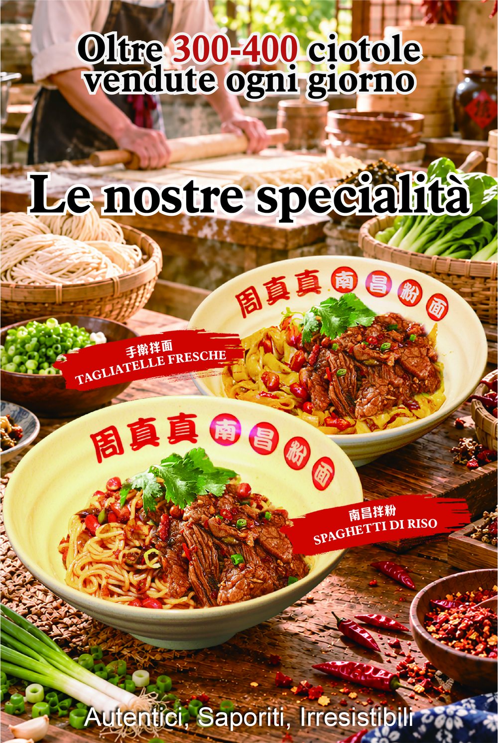 Le nostre specialità: tagliatelle fresche tirate a mano e spaghetti di riso di Nanchang