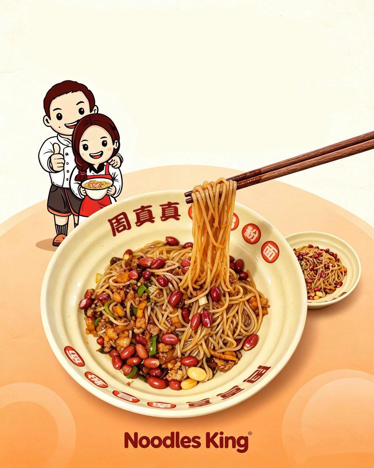 La ciotola di noodles di riso di Nanchang con arachidi e cipollotto, servita con le bacchette